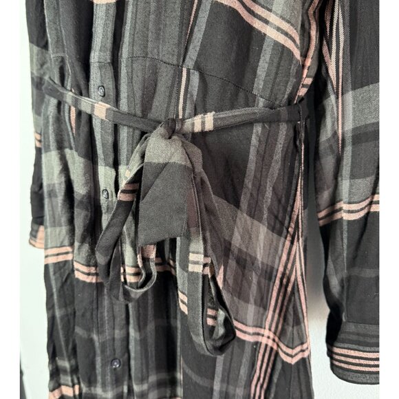 Universal Thread Plaid Flannel Button Down Dress Medium Belted Grunge Academia - Picture 11 of 13
